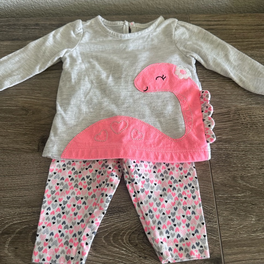 Girls' Grey and Pink Dino Heart Set